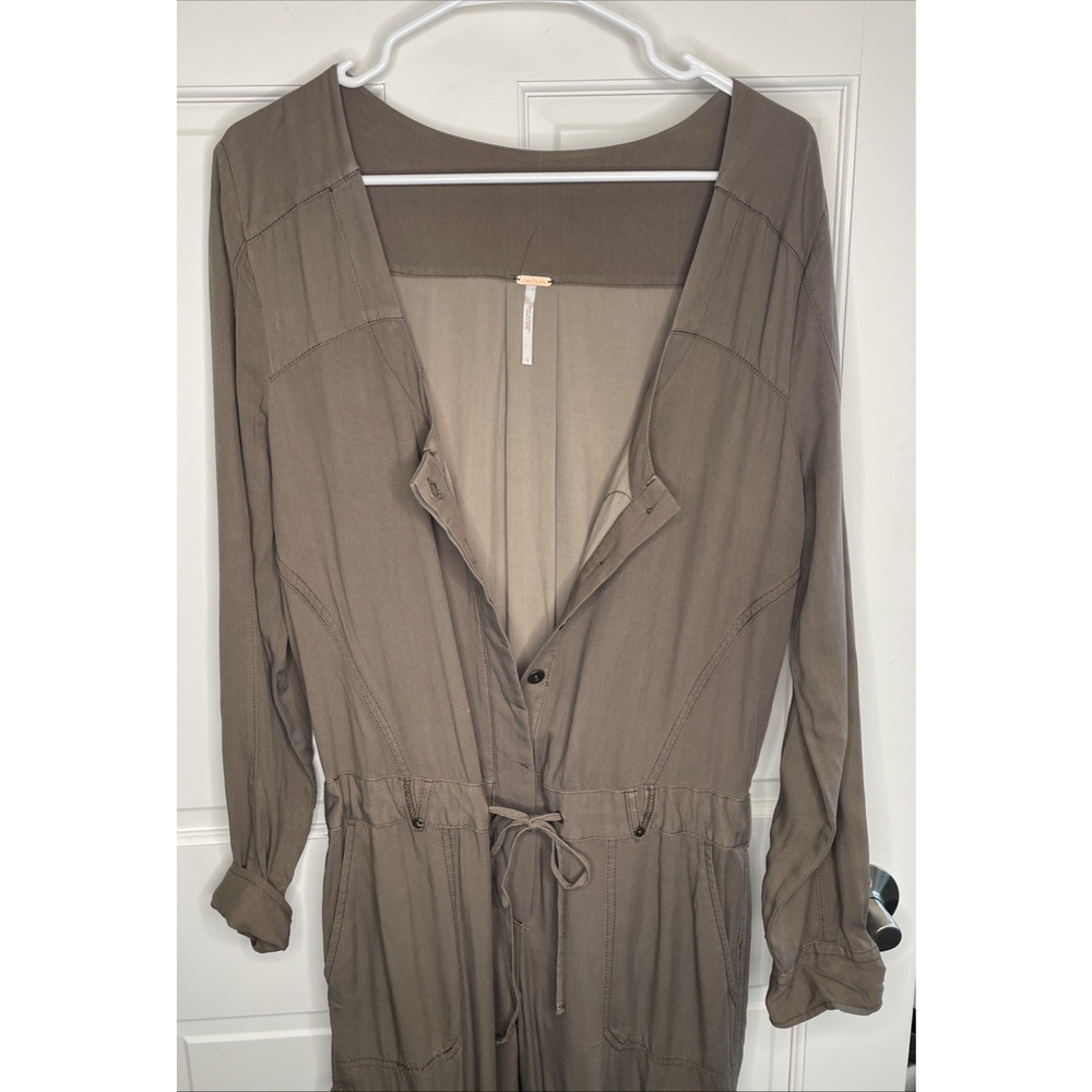 Free People Women's Utility Pantsuit Sz 4 100% Rayon Cargo Jumpsuit Boho - Picture 10 of 16
